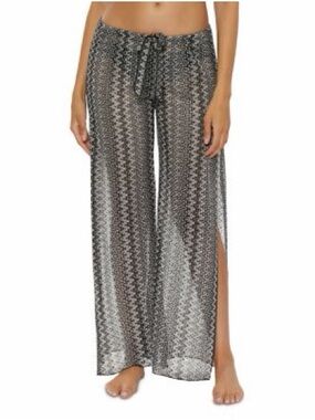 NWT SIZE S OVERSIZED BECCA Black & Gray Sheer Zigzag Wide-Leg Coverup Pants
